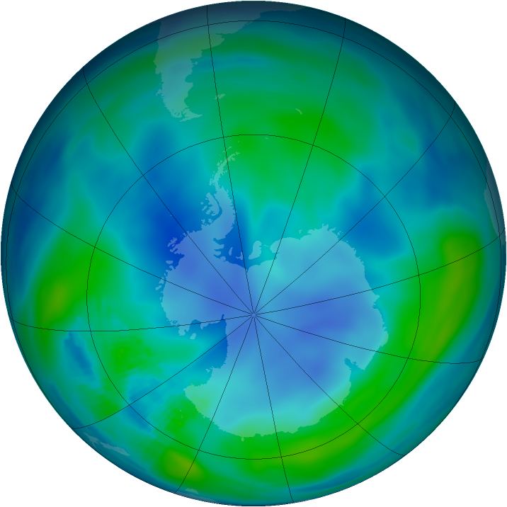 Antarctic ozone map for 20 April 1986